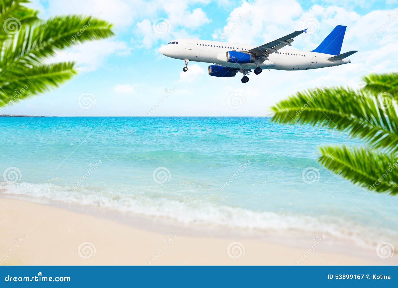 Jet Airplane Landing Over the Sea Beach. Stock Image Image of landing