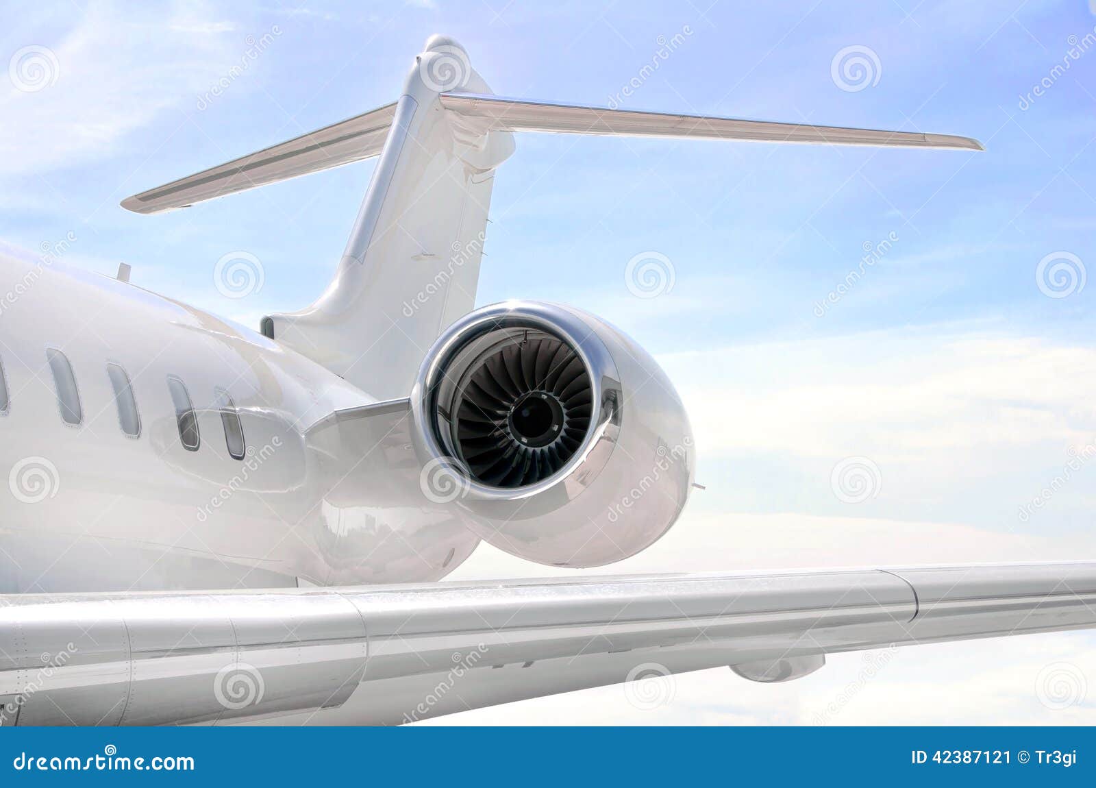 Jet Engine Closeup on a Private Airplane Bombardier Stock Image