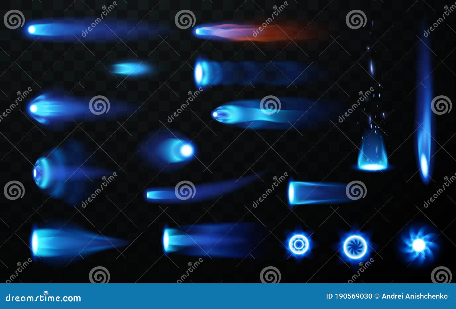 jet flame set on transparent background