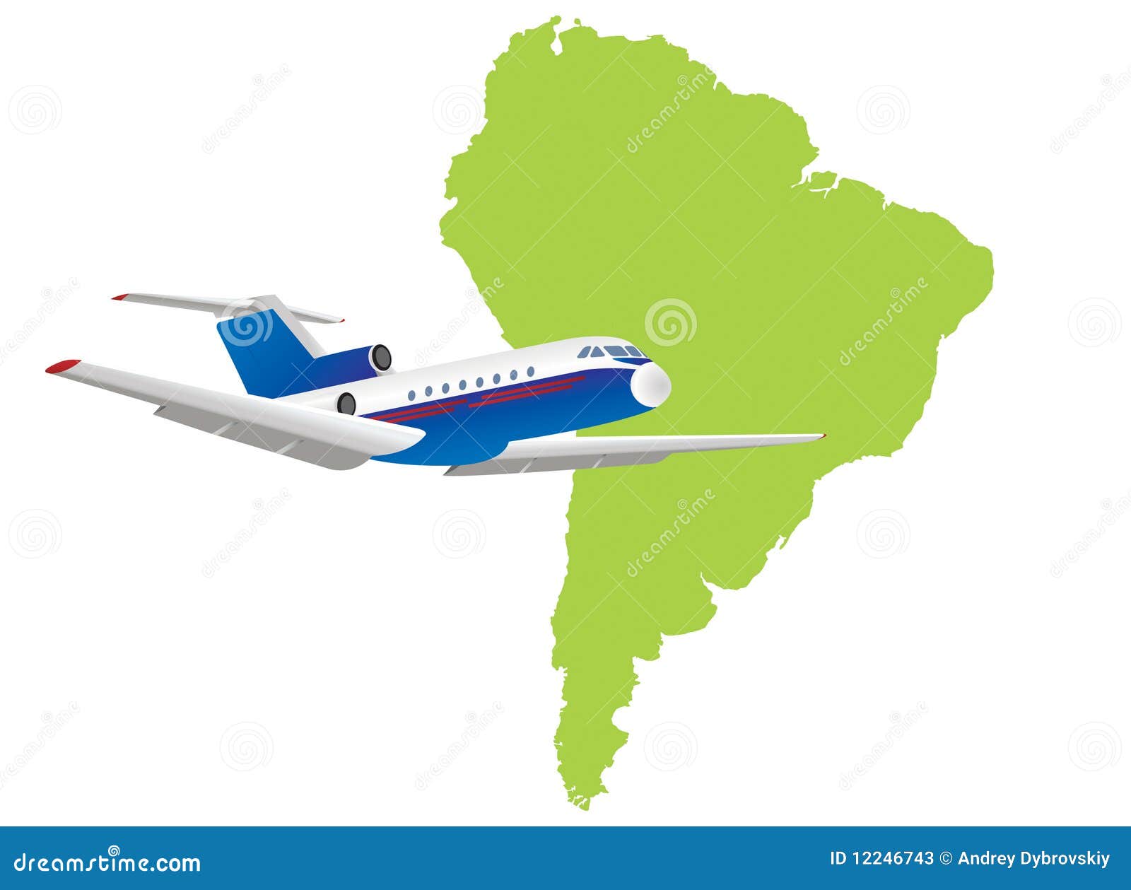 Jet Plane Flying Up With South America Map Stock Vector