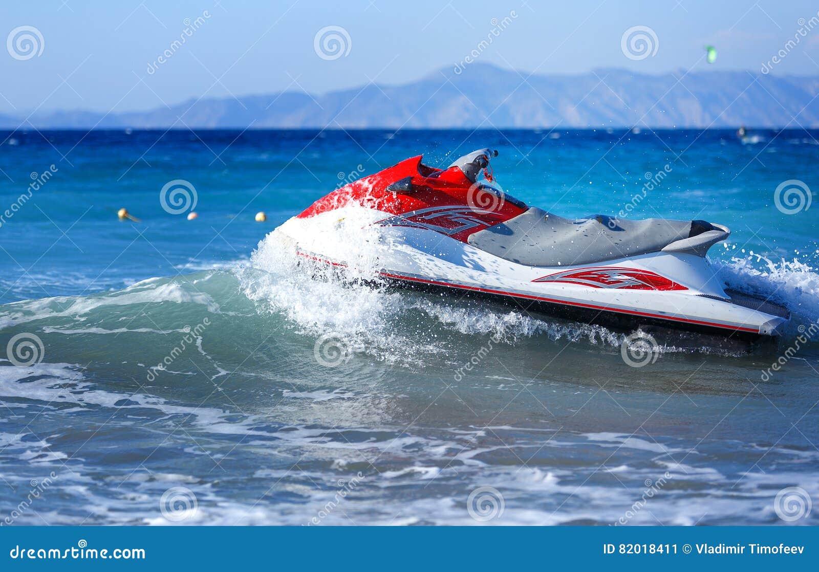 Jet Ski Moored Inon on Waves of Sea Stock Image Image of island