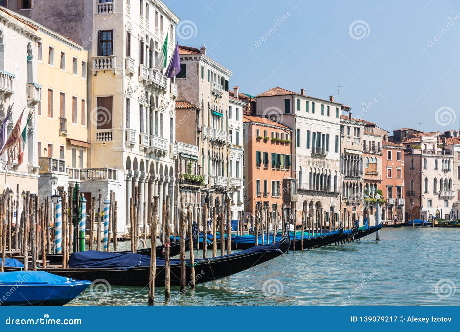 Jetty with Gondolas on a Canal in Venice, Italy Stock Image Image of