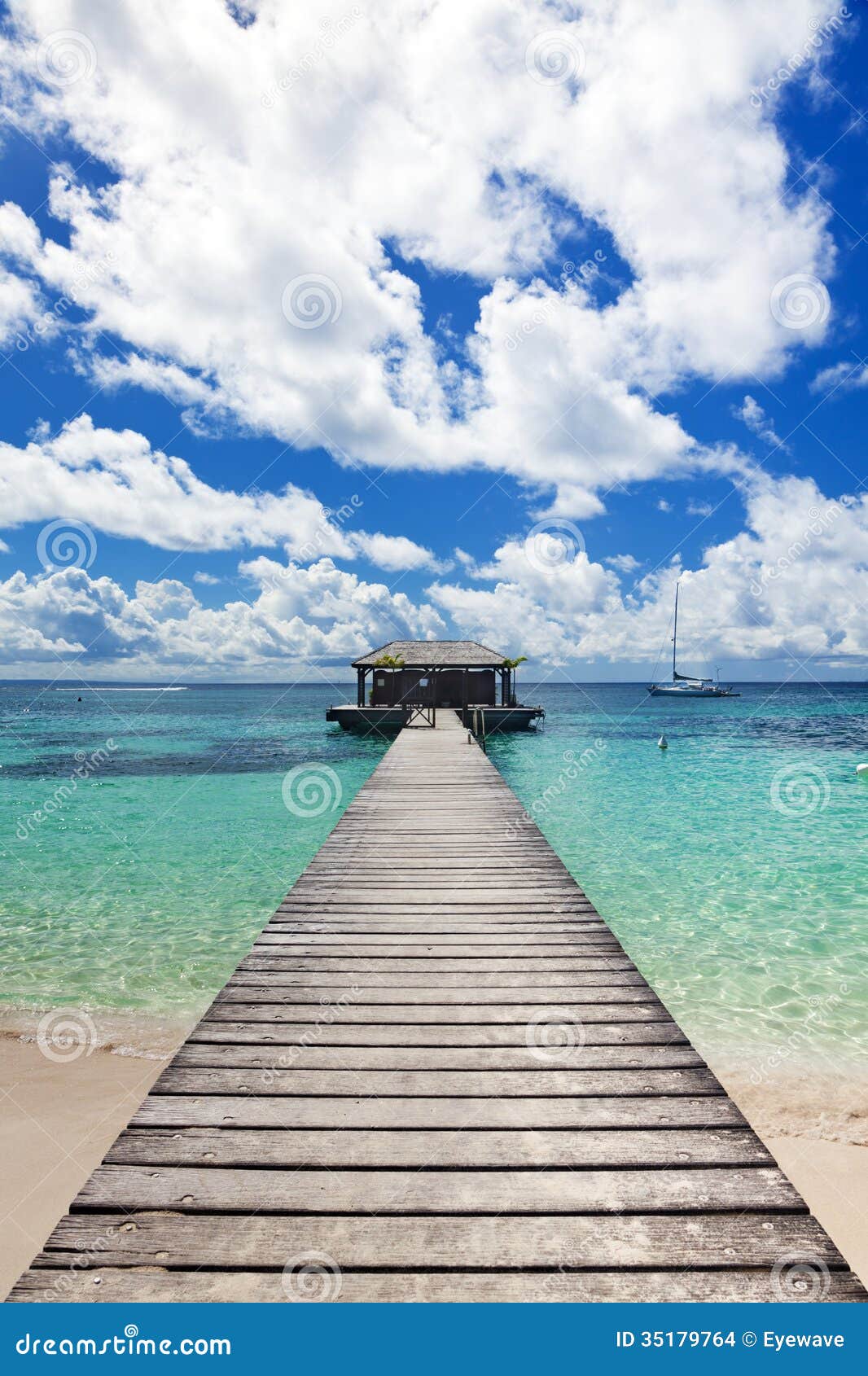 Jetty And Sail Boat At Tropical Beach Stock Photo - Image ...