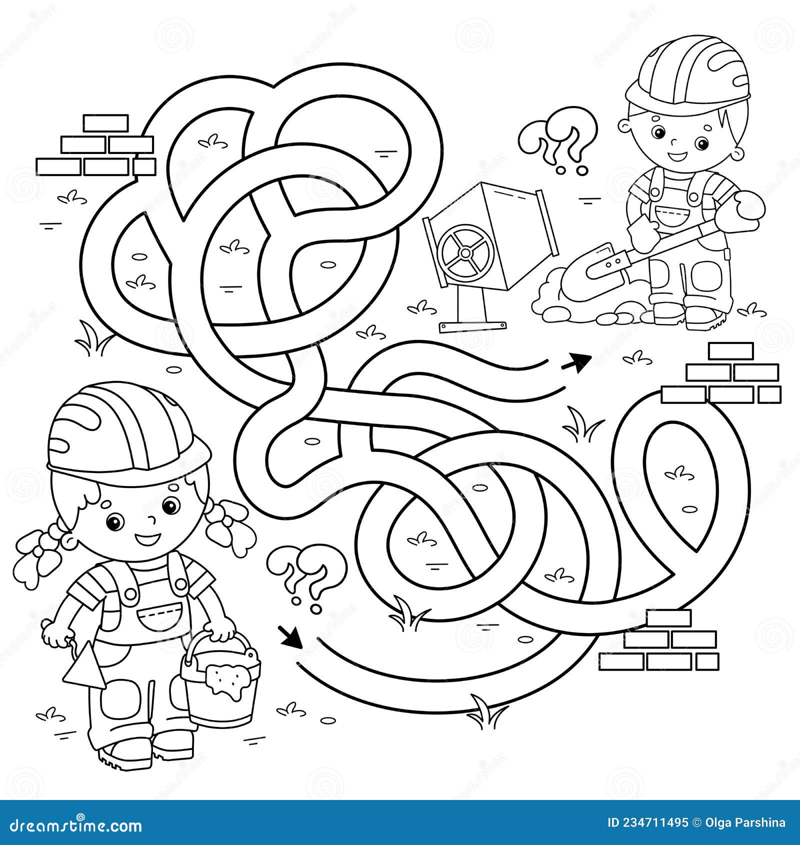 Jeu De Labyrinthe Ou De Labyrinthe. Puzzle. Route Enchevêtrée. Page De  Coloriage Plan Des Constructeurs De Dessins Avec Mortier En Illustration de  Vecteur - Illustration du page, activité: 234711495