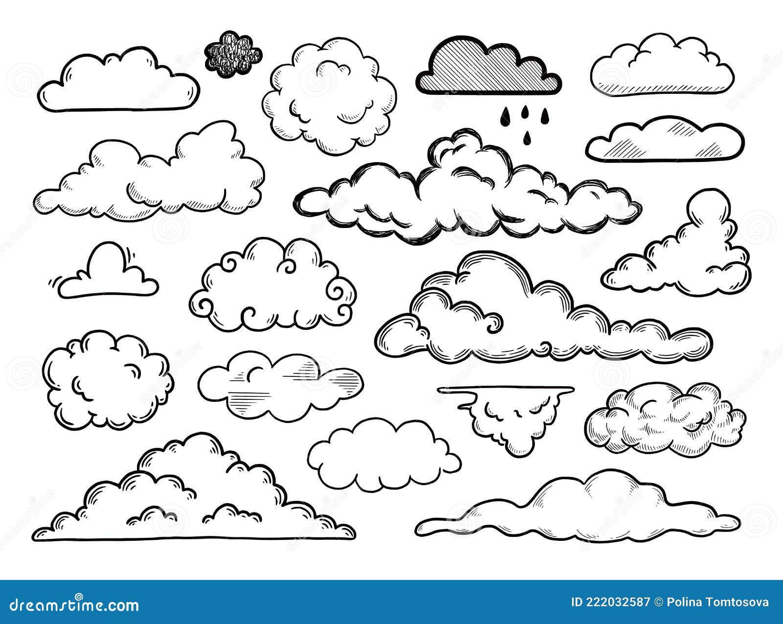 Jeu De Nuages Dessiné à La Main. Croquis De Doodle Illustration de Vecteur  - Illustration du rêve, automne: 222032587