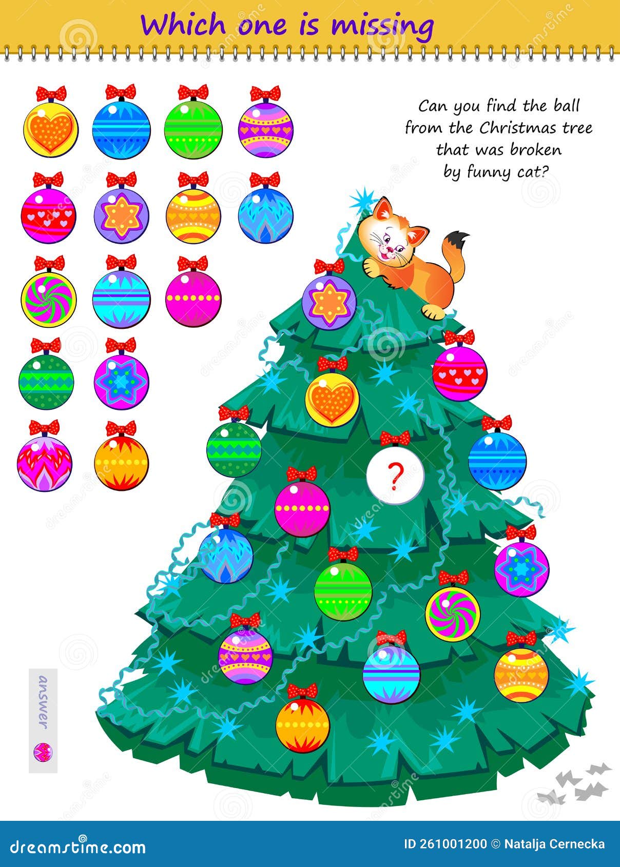 Jeu De Puzzle Logique Pour Enfants Et Adultes. Pouvez-vous Trouver La Balle  De Noël Arbre Qui a été Brisé Par Un Chat Drôle? Qui E Illustration de  Vecteur - Illustration du joyeux