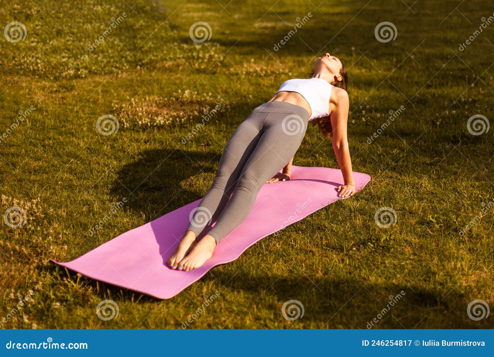 Jeune Femme Pratiquant Le Yoga Asana. Brunette Sportive En Vêtements De Sport  Exécute L'exercice Purvottanasana Sur Fond Image stock - Image du pose,  vert: 246254817