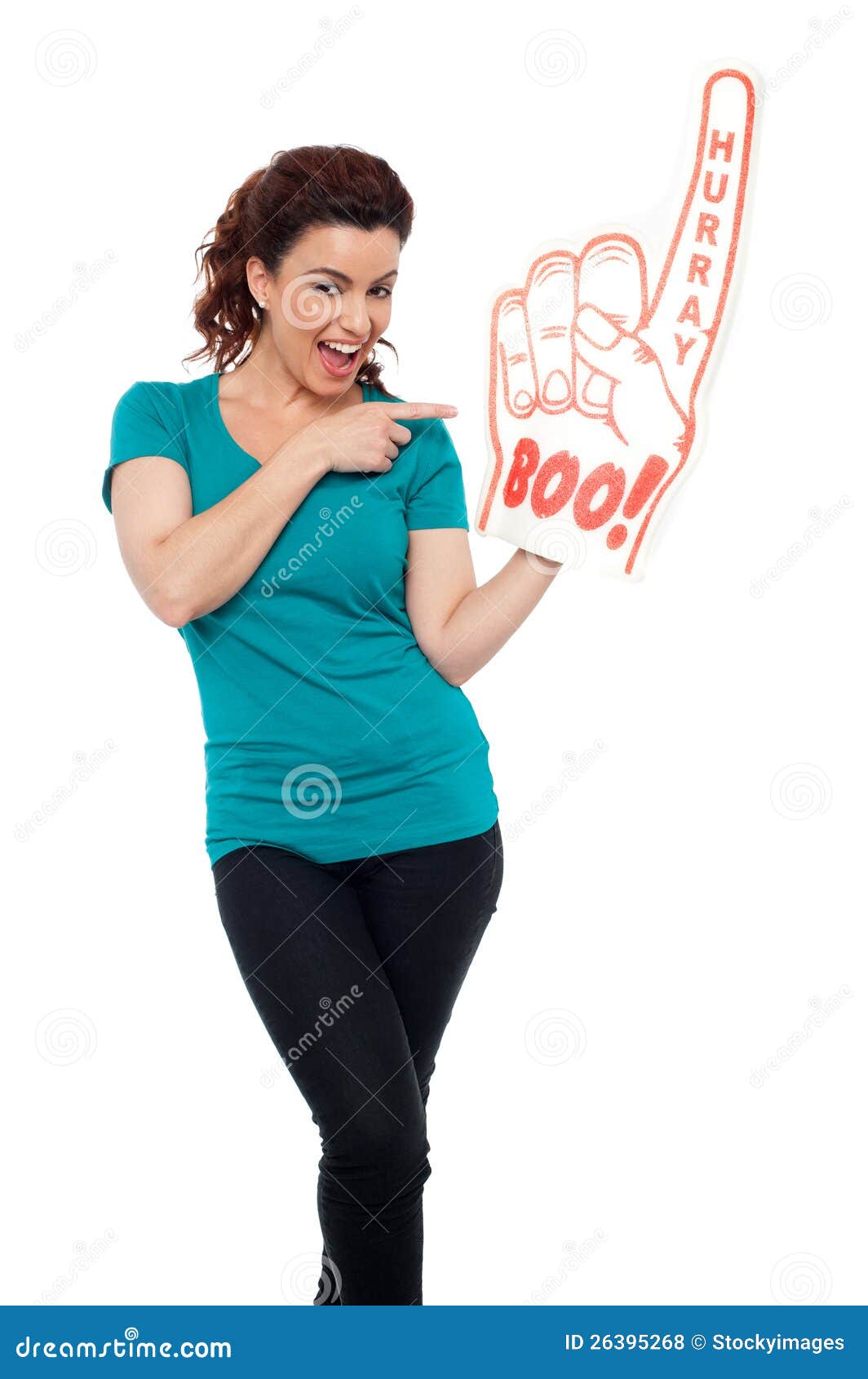 Jeune Femme Se Dirigeant à La Grande Main De Mousse Photo stock - Image du  ventilateur, personne: 26395268