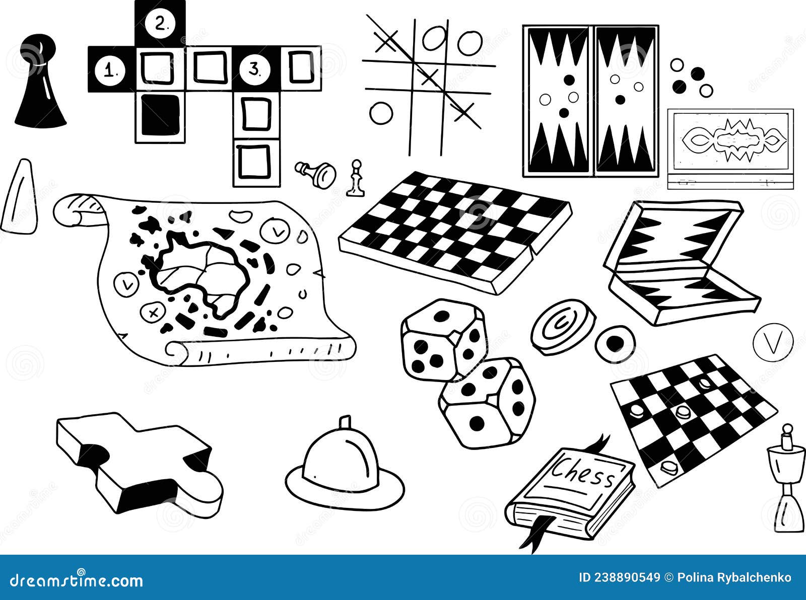 Jeux De Société Jetons Cubes Cartes Chèques échecs Dominos Doodle
