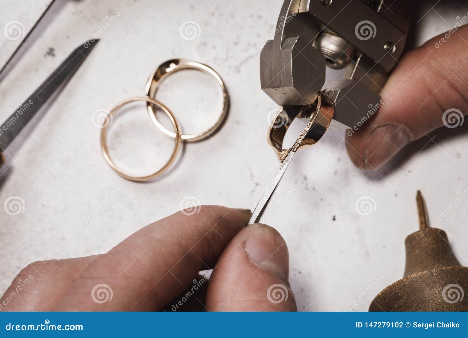 Jeweler Fixes Stones in a Gold Ring Stock Photo Image of gold