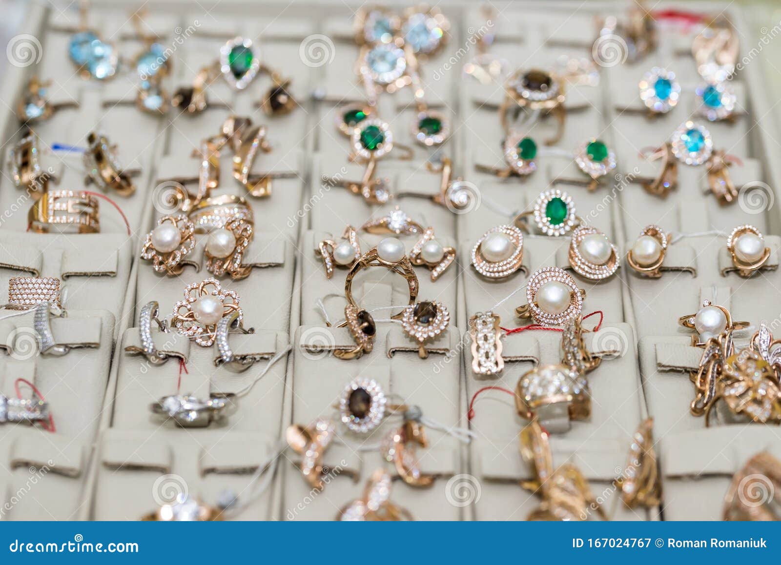Jewellery with Gemstones at Showcase in Store Stock Image Image of