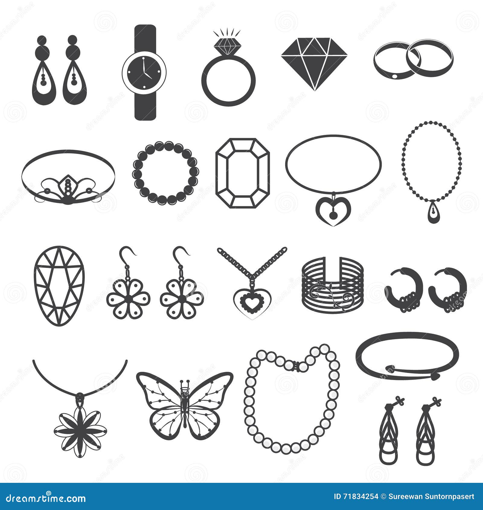 Jewelry Accessories and Gemstone Icons Set Stock Vector - Illustration ...