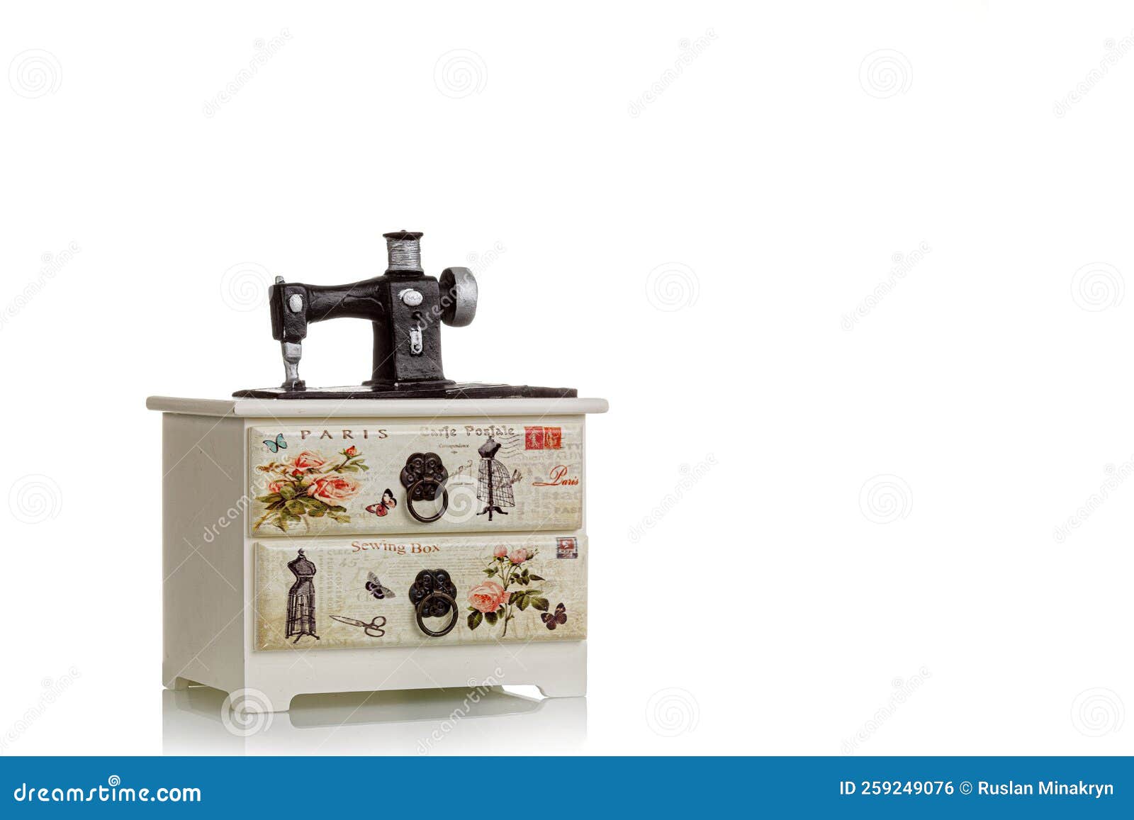 Jewelry Box with Decorative Sewing Machine on a White Background Stock