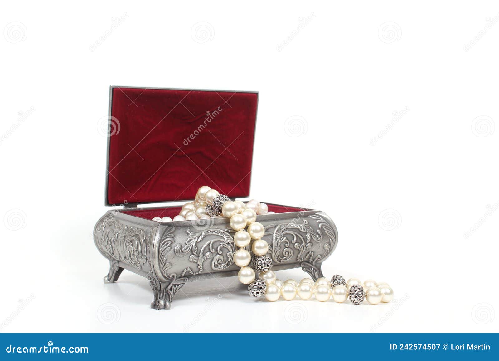 Jewelry Box with Pearl Necklace on White Background Stock Image Image