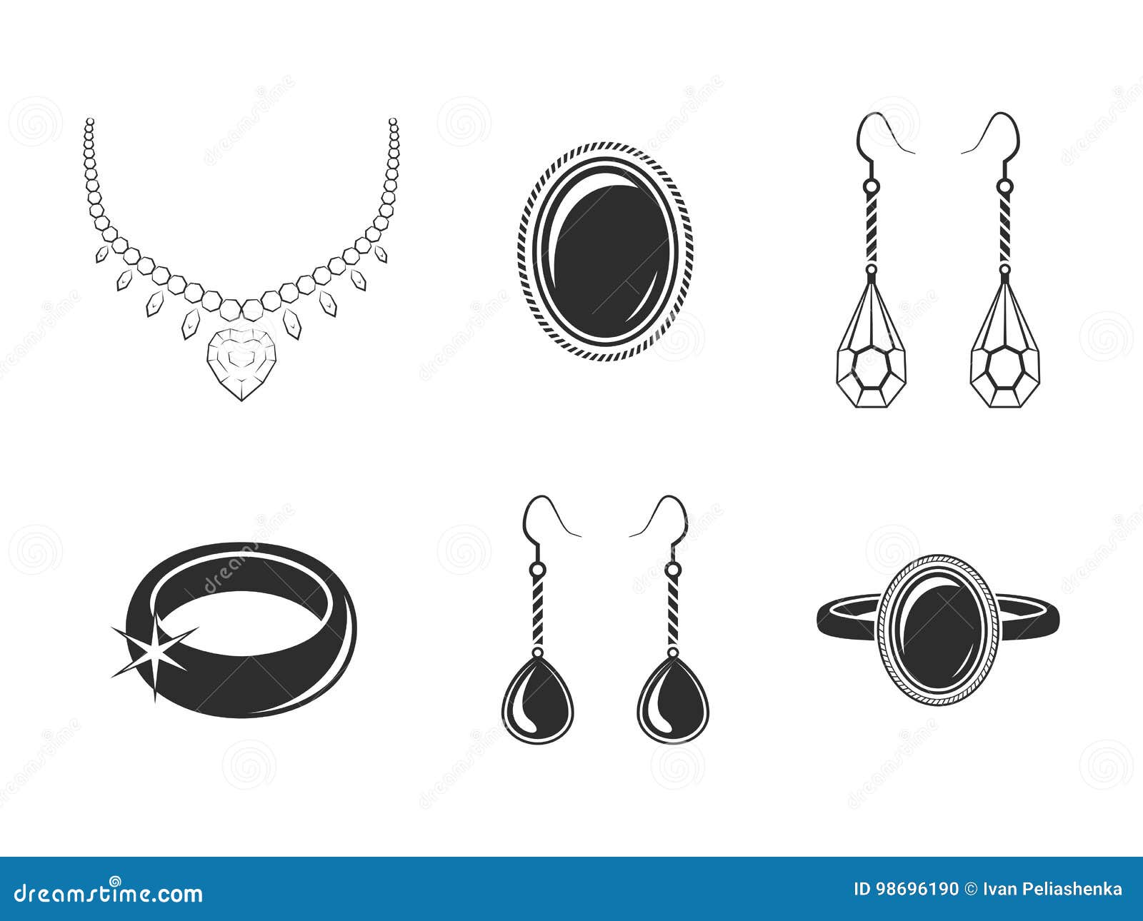 Jewelry icons set stock illustration. Illustration of earring 98696190