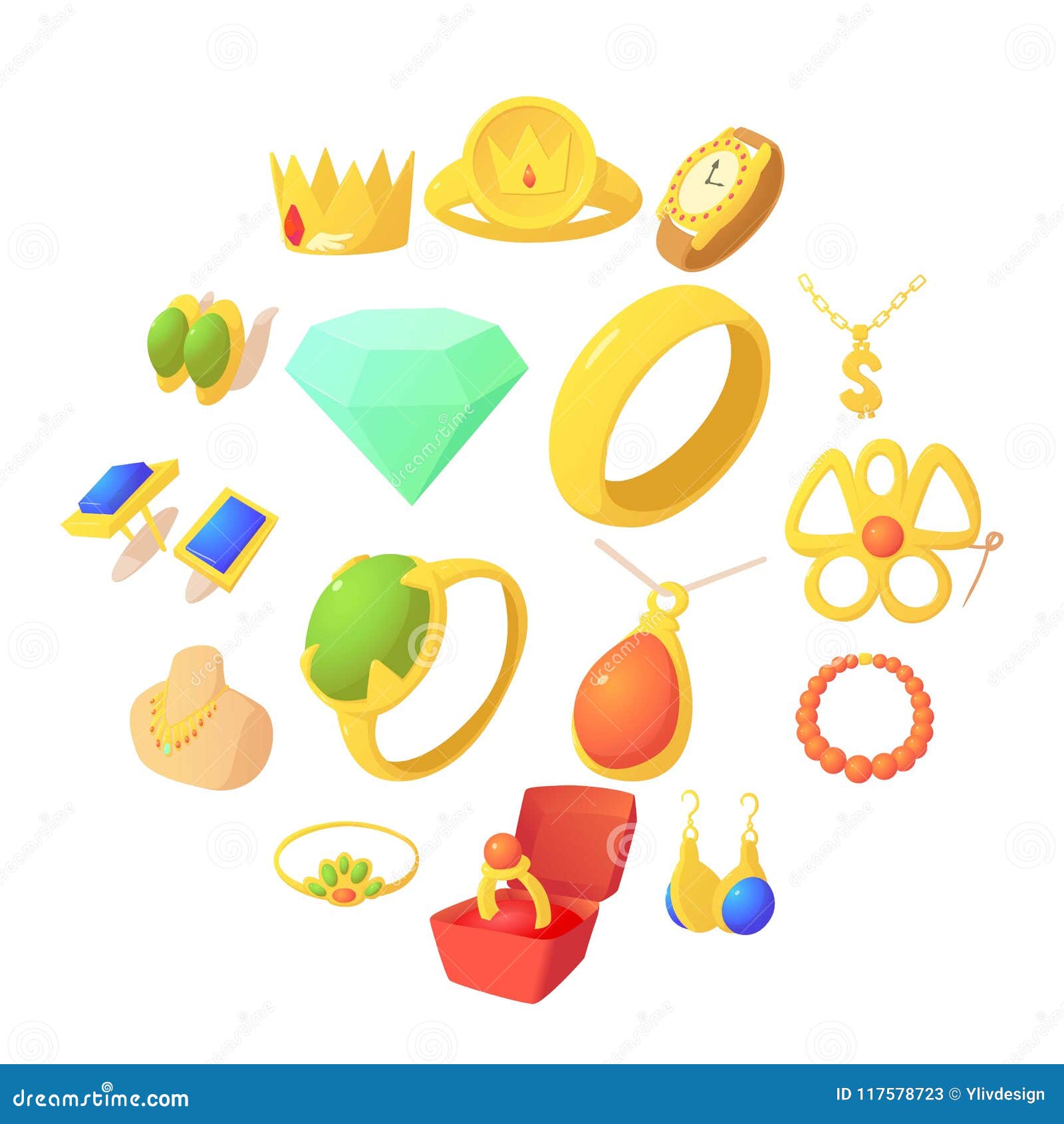Jewelry Items Icons Set, Cartoon Style Stock Vector - Illustration of ...