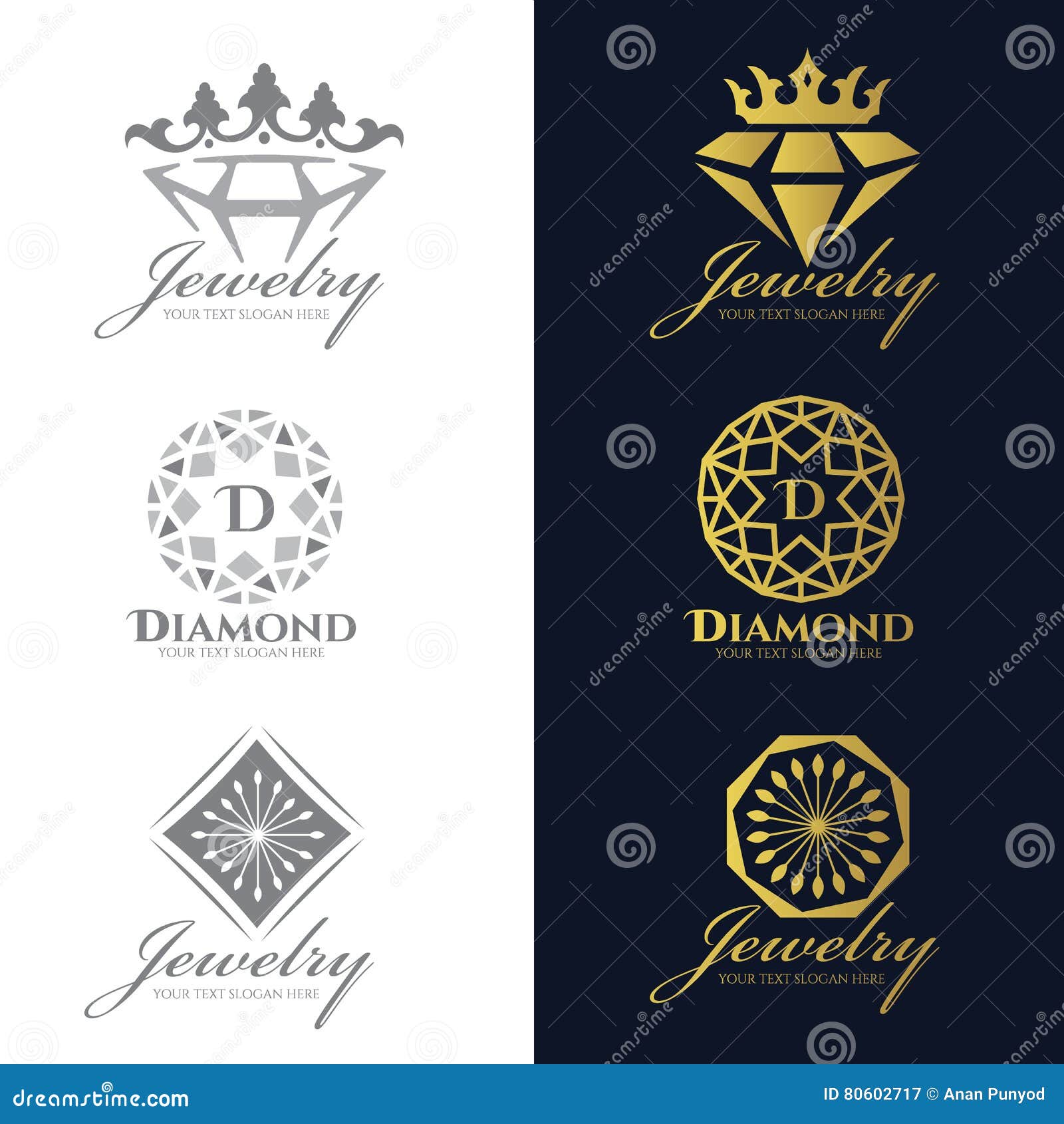 Jewelry Logo Crown Diamond and Flower Vector Set and Isolate on White