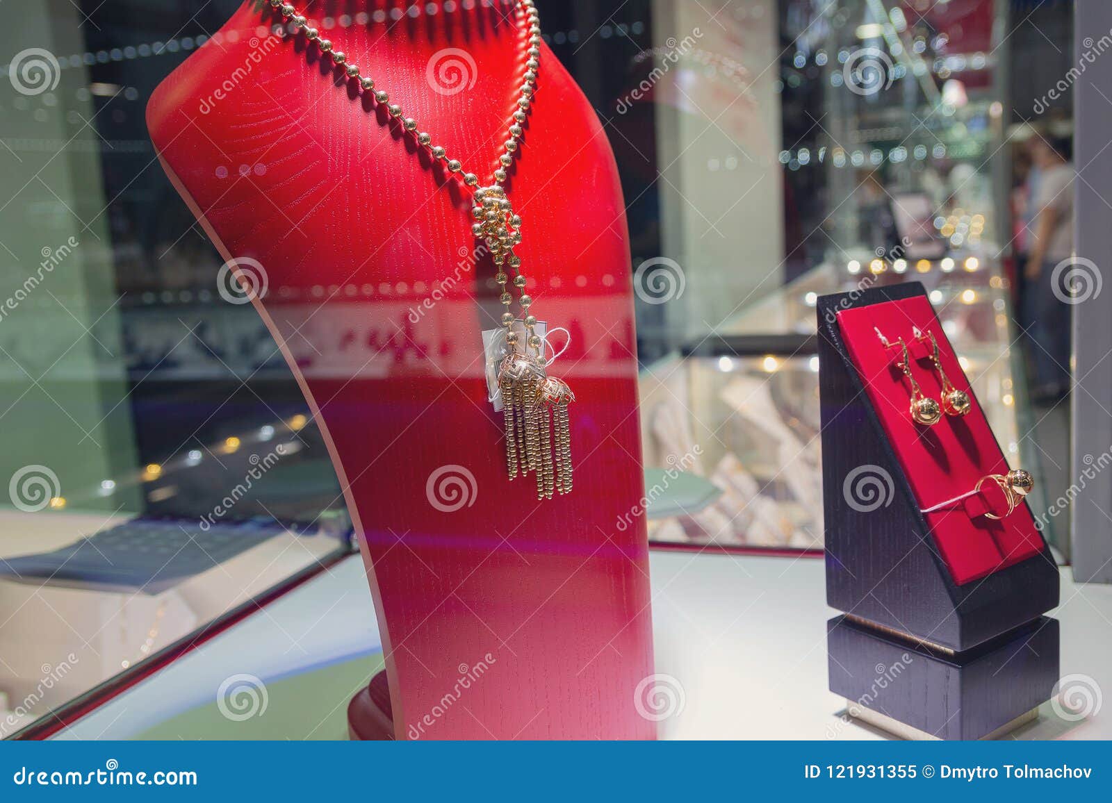 Jewelry on the Mannequin in the Display Case Stock Image Image of