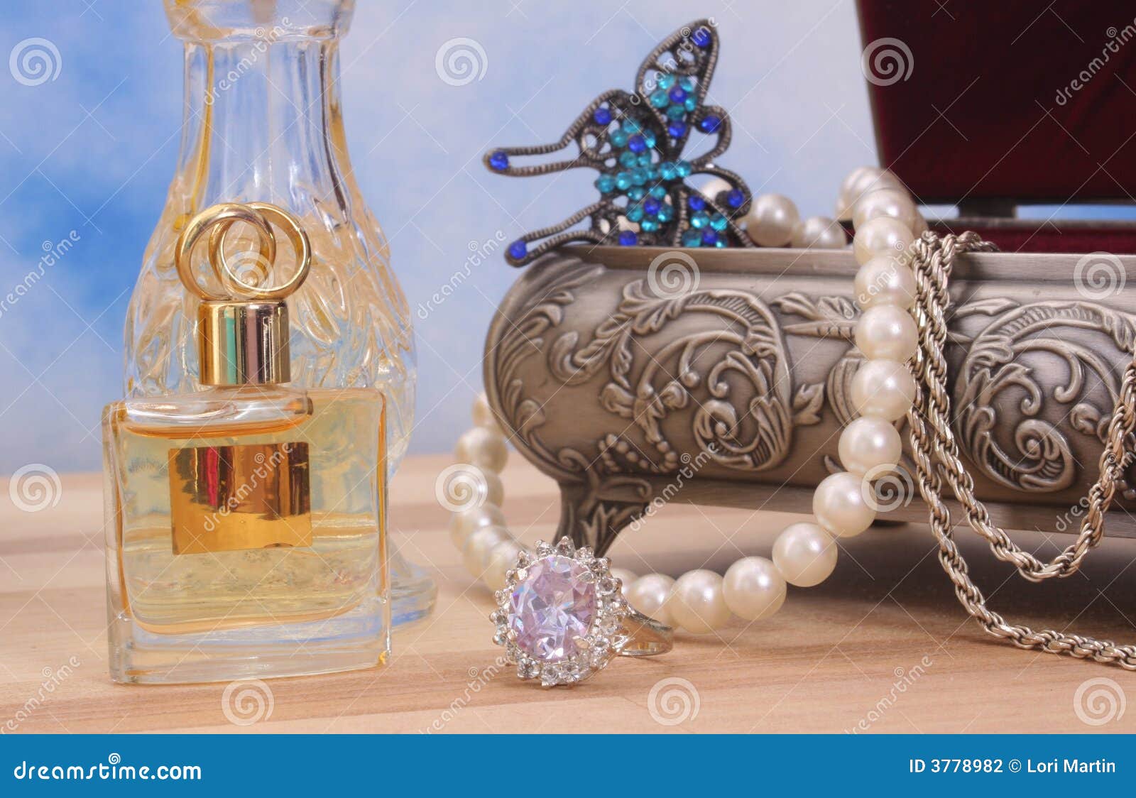 Jewelry and Perfume stock photo. Image of blue, victorian 3778982