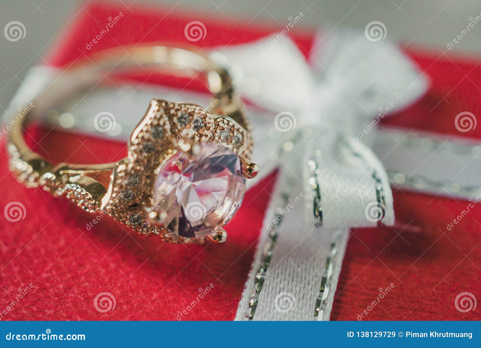 Jewelry Pink Diamond Ring on Gift Box Stock Image - Image of ...