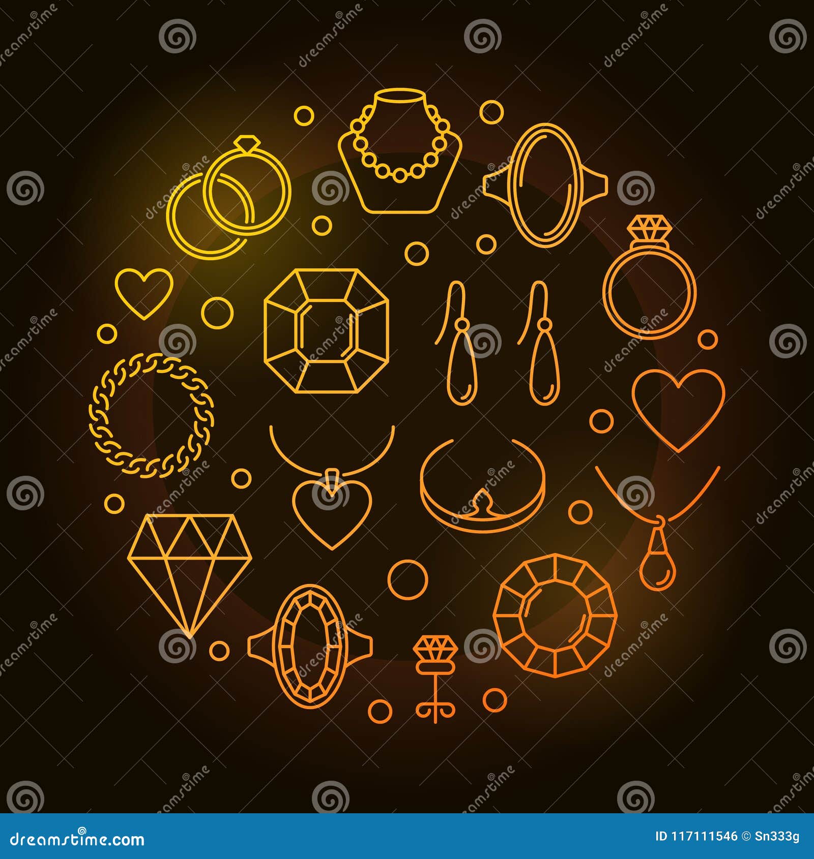 Jewelry Round Golden Line Illustration. Vector Jewellery Symbol Stock ...