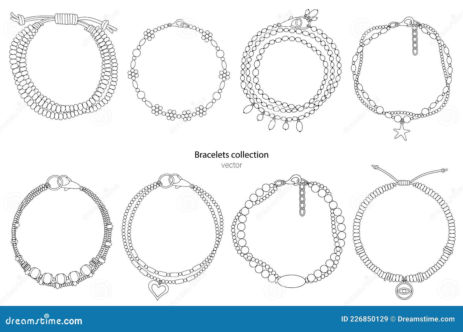 Jewelry Set: Bracelets with Pendants and Precious Stones. Outline ...