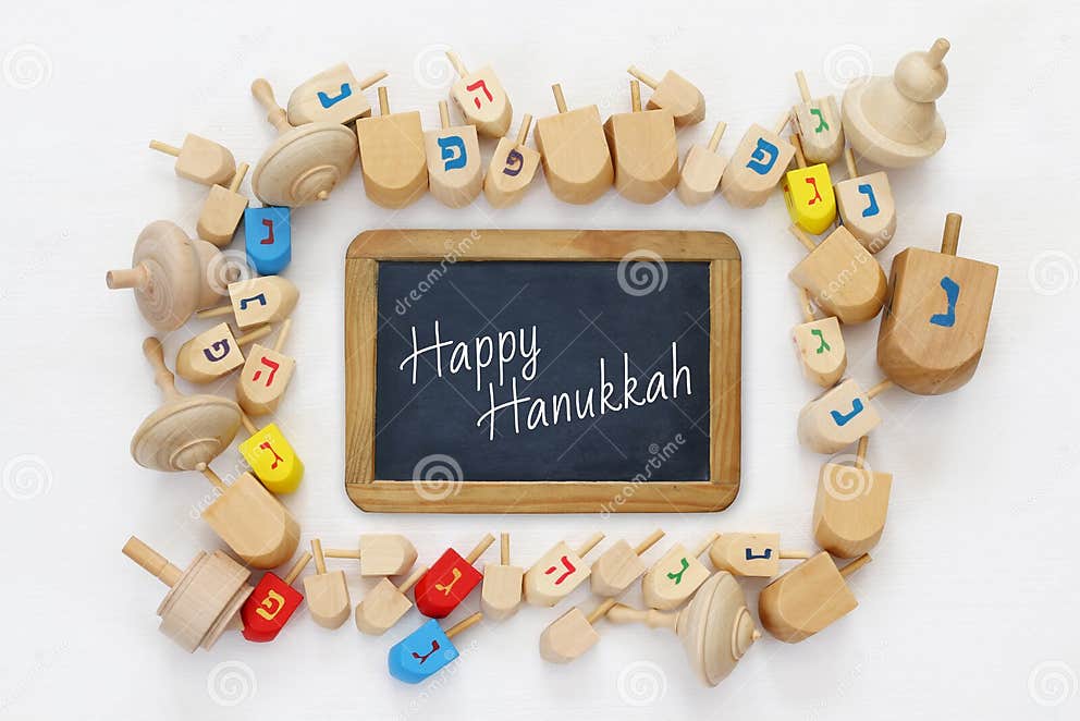 Jewish Holiday Hanukkah with Wooden Spinning Top Stock Image Image of