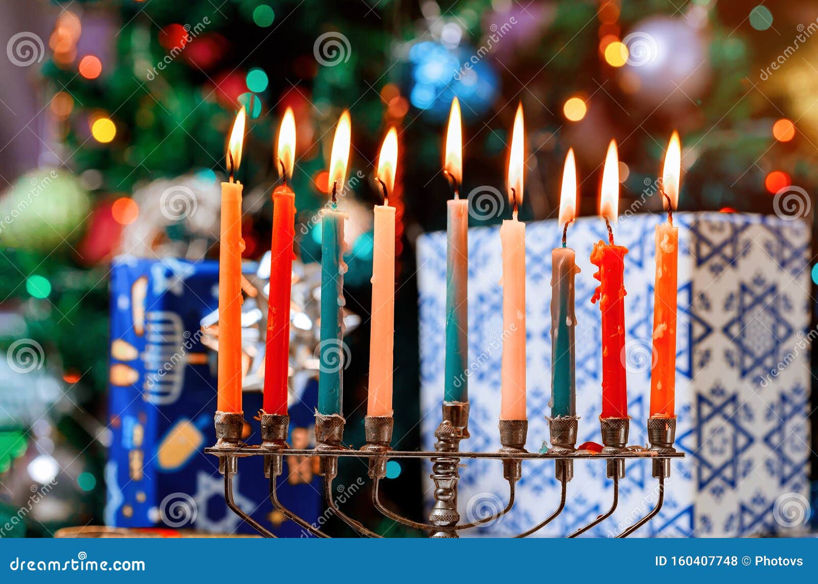 brightly glowing hanukkah menorah soft focus