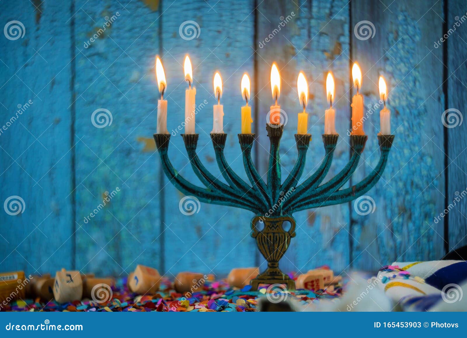 brightly glowing hanukkah menorah soft focus