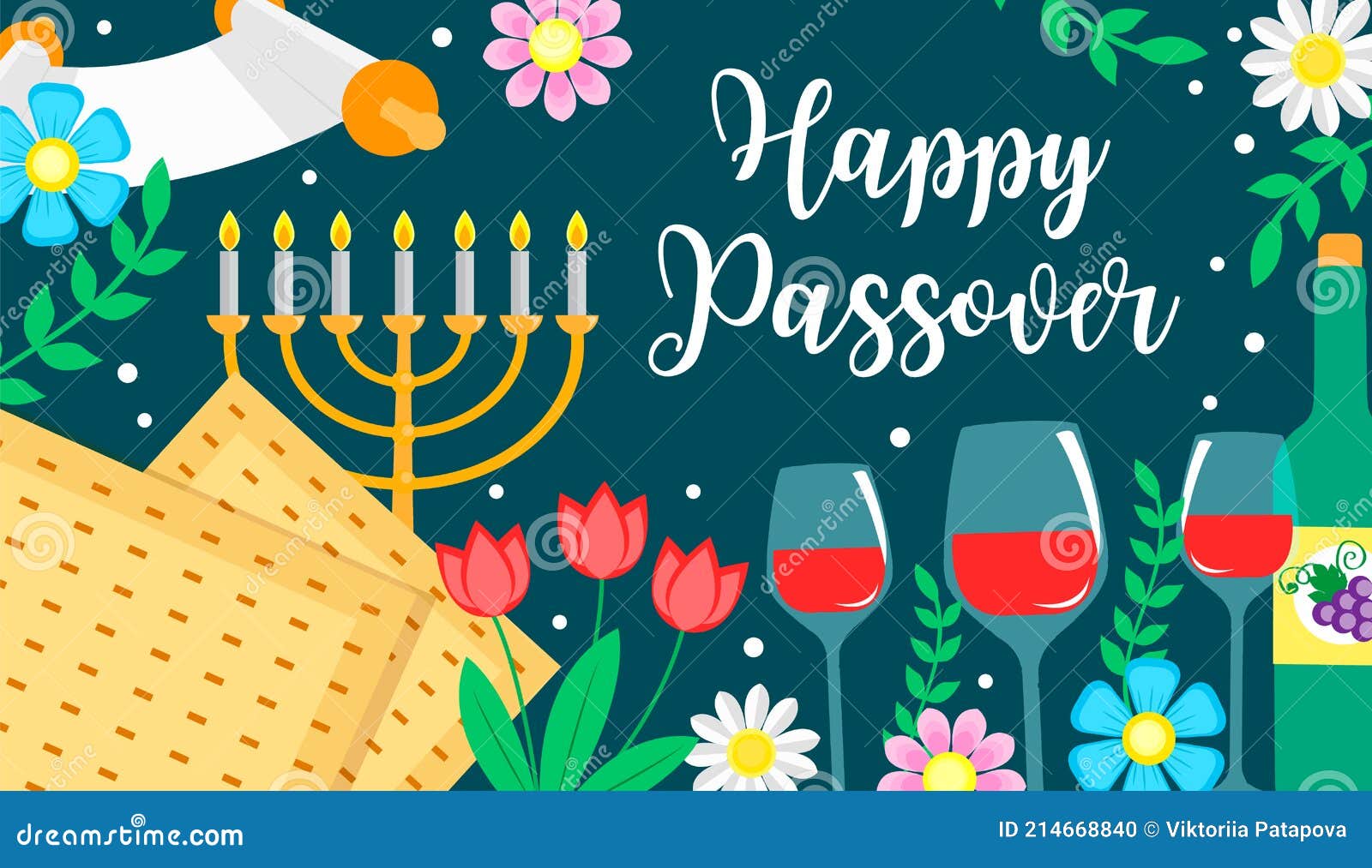 Jewish Holiday Passover Banner Design with Floral Decoration, Happy ...