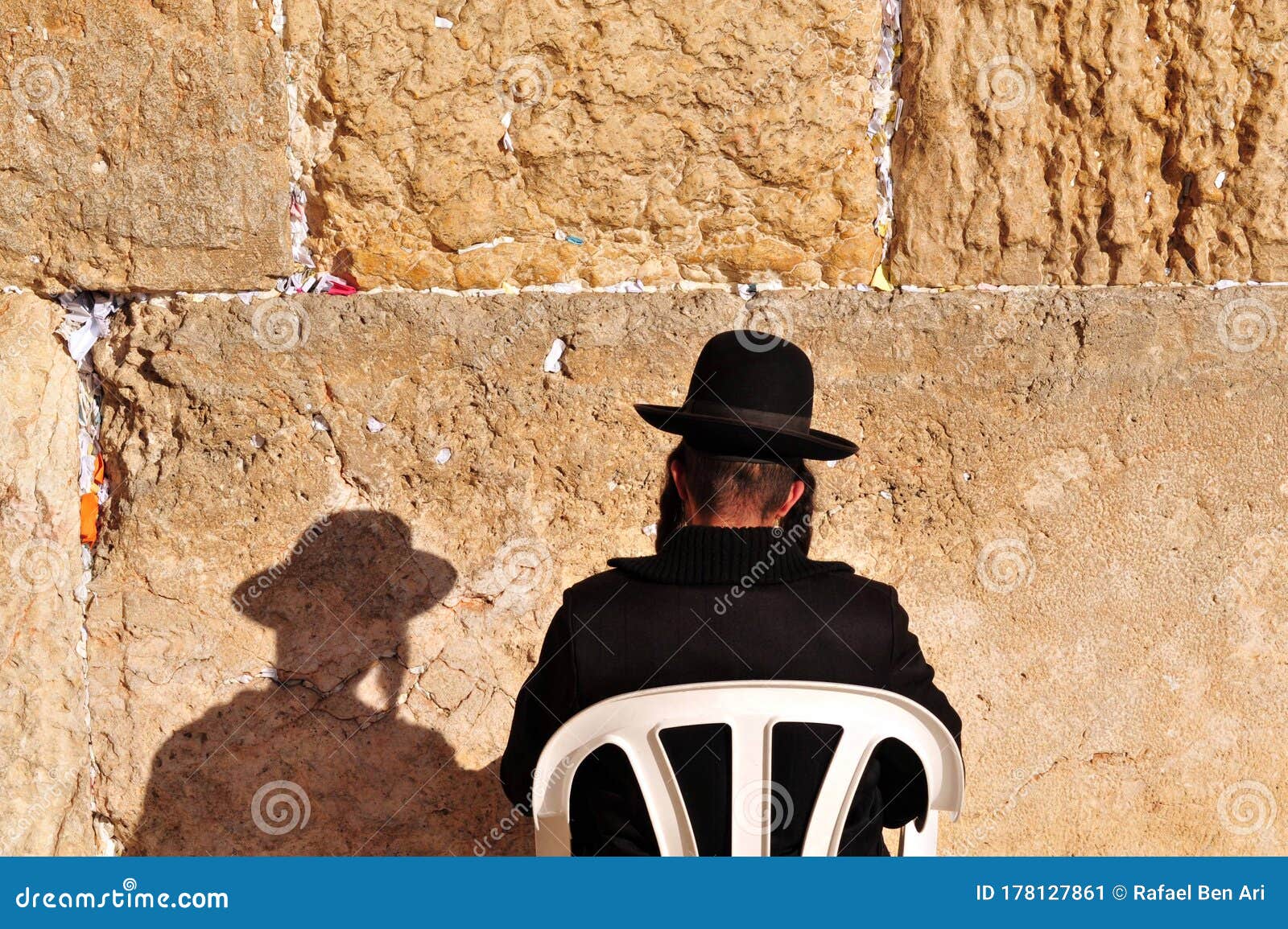 Jewish Orthodox Man Praying At The Western Wailing Kotel Wall Jerusalem