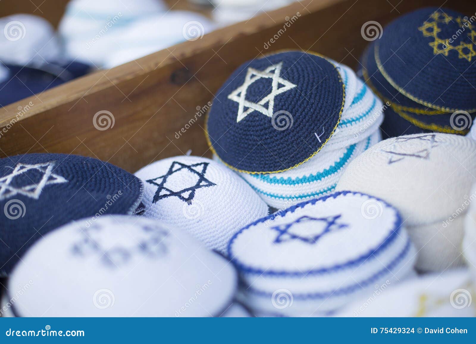 Jewish Religious Caps (yarmulke) on the Stone Pavement Near Souvenir