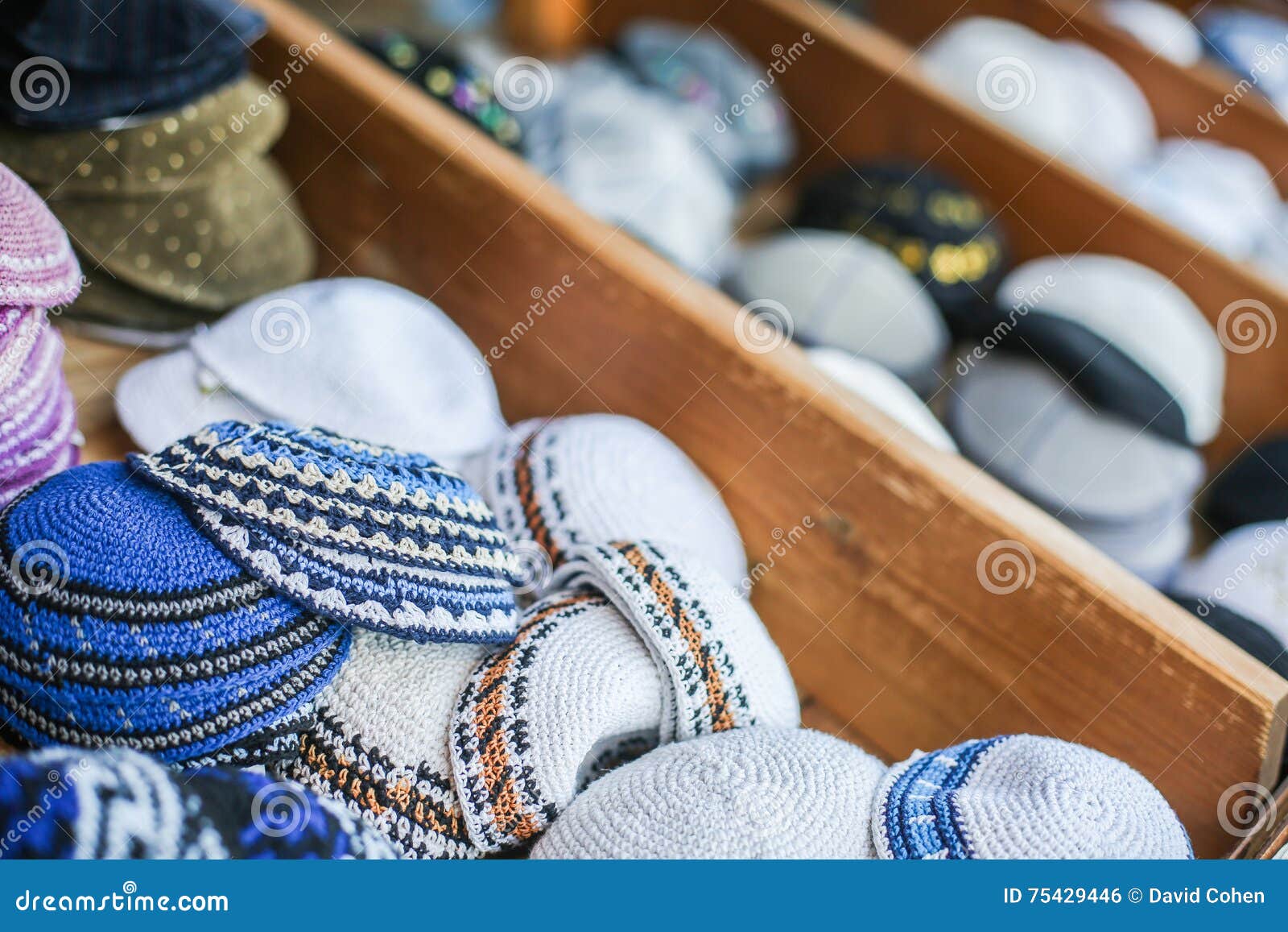 Jewish Religious Caps (yarmulke) on the Stone Pavement Near Souvenir