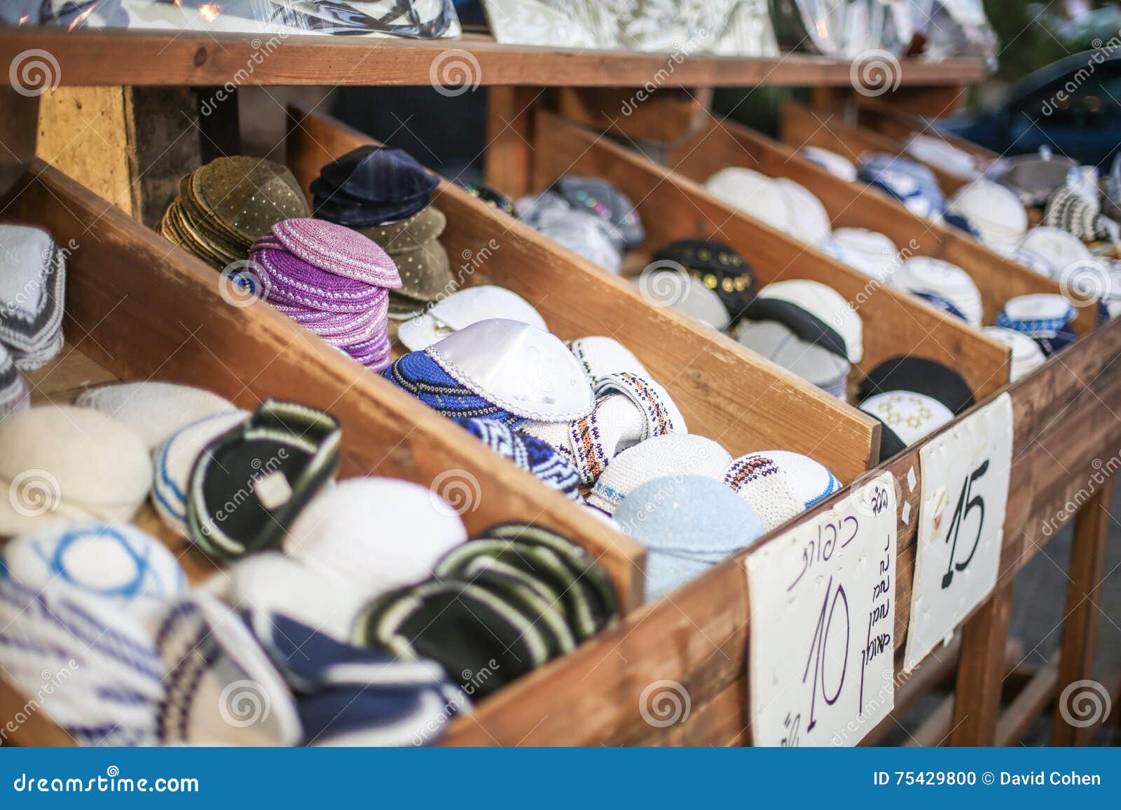 Jewish Religious Caps (yarmulke) on the Stone Pavement Near Souvenir