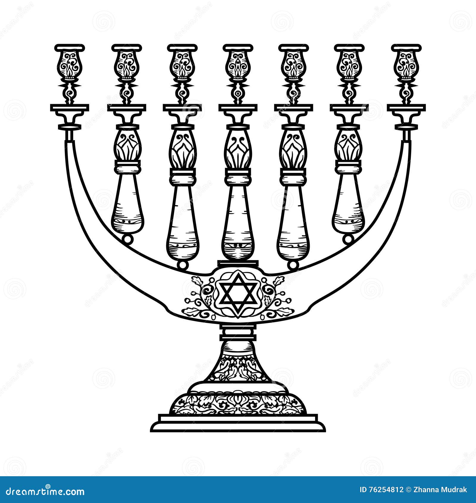 Jewish Religious Symbol Menorah On White Background Stock Vector