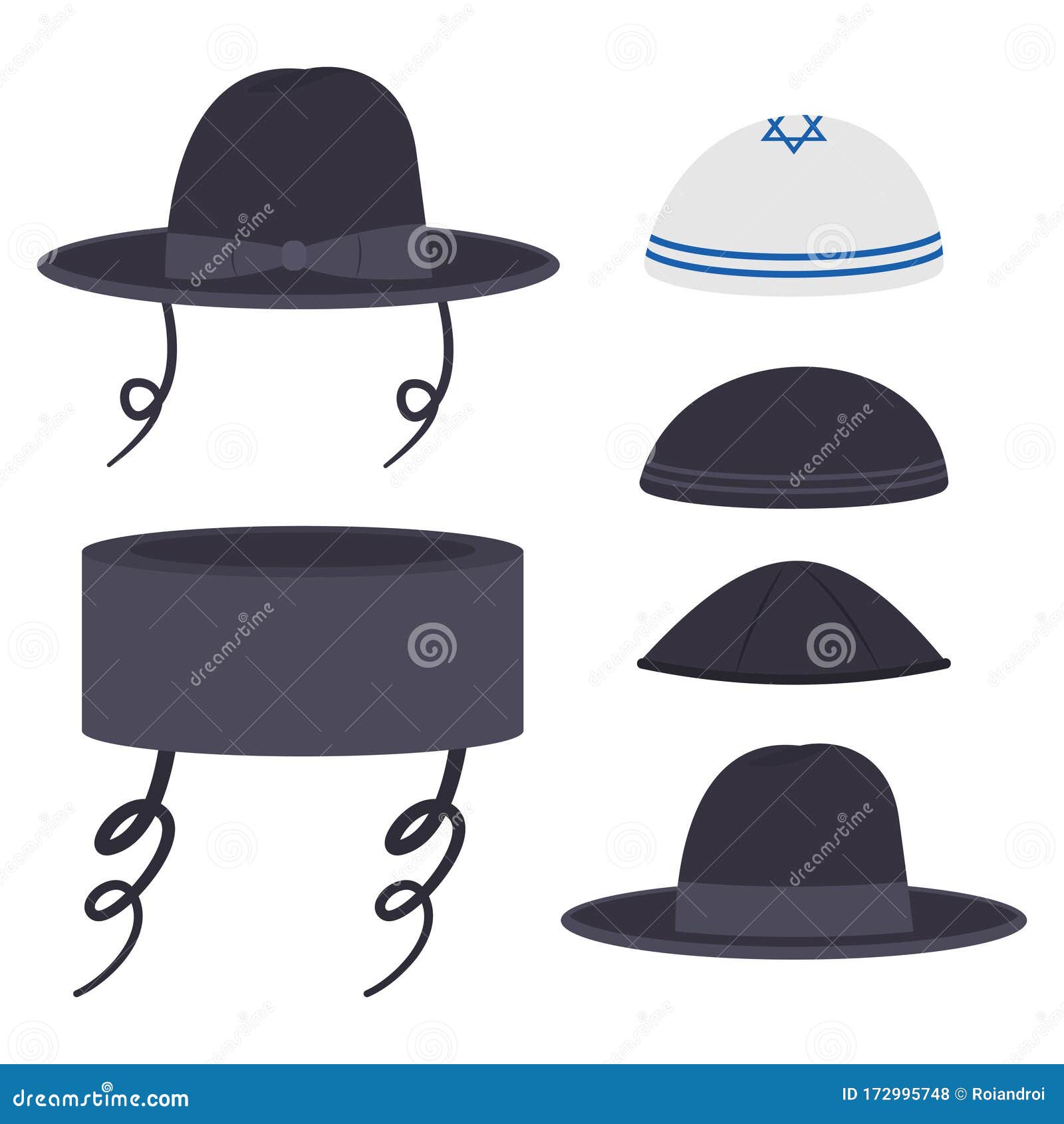 Jewish Hats Vector Cartoon Flat Set Stock Vector Illustration of