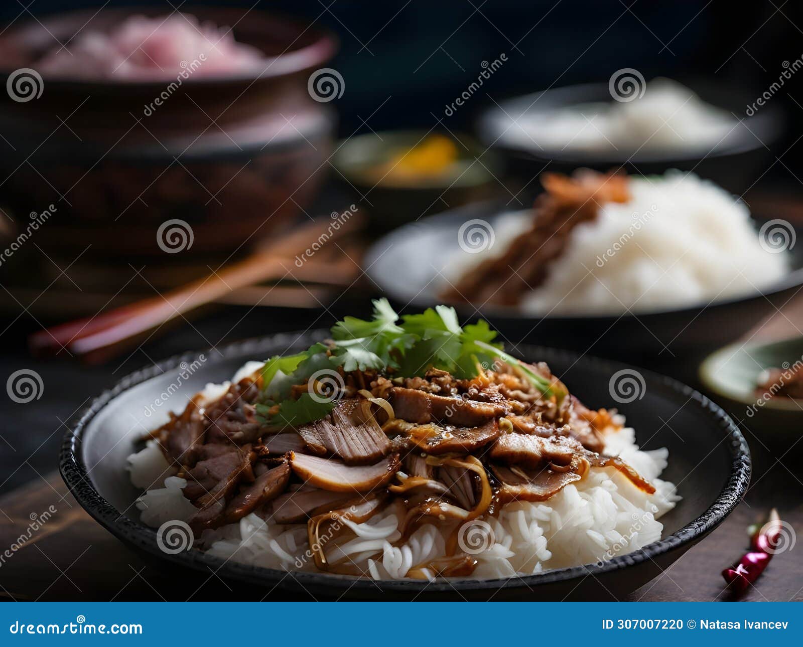 jeyuk bokkeum - thinly sliced pork and onions served over rice.