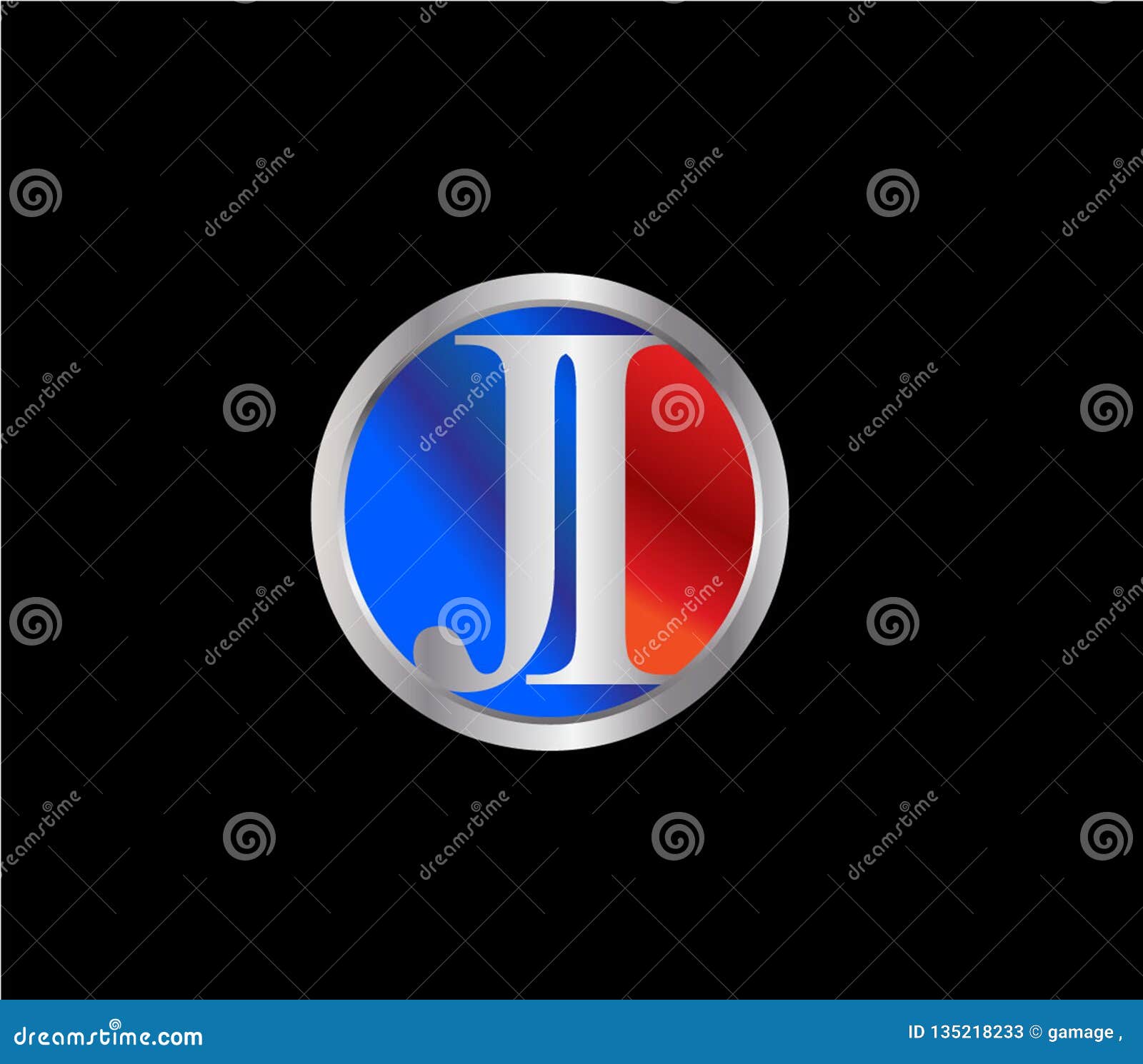 ji initial circle  silver red blue color later logo desig
