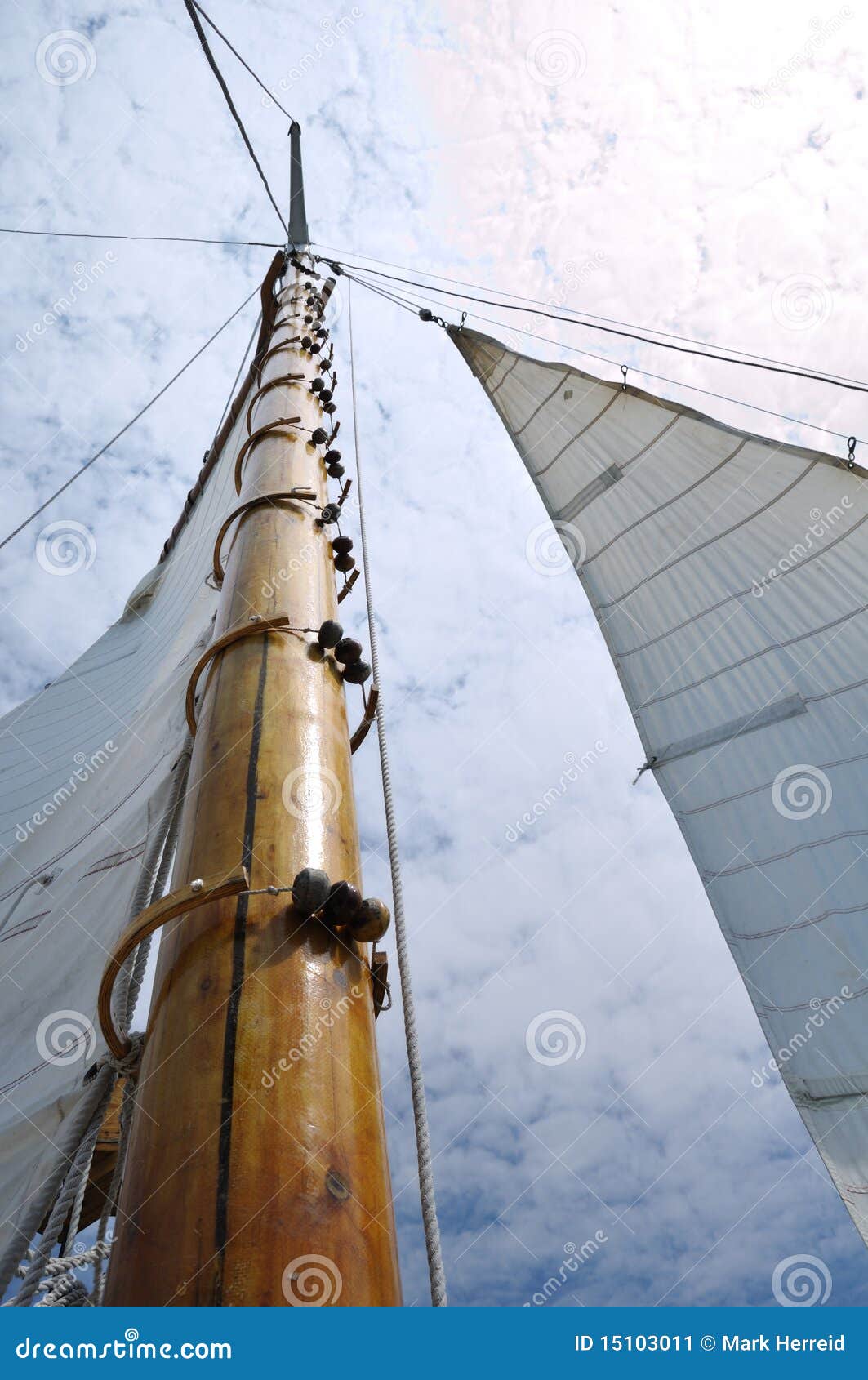 Jib And Wooden Mast Of Schooner Sailboat Stock Image 