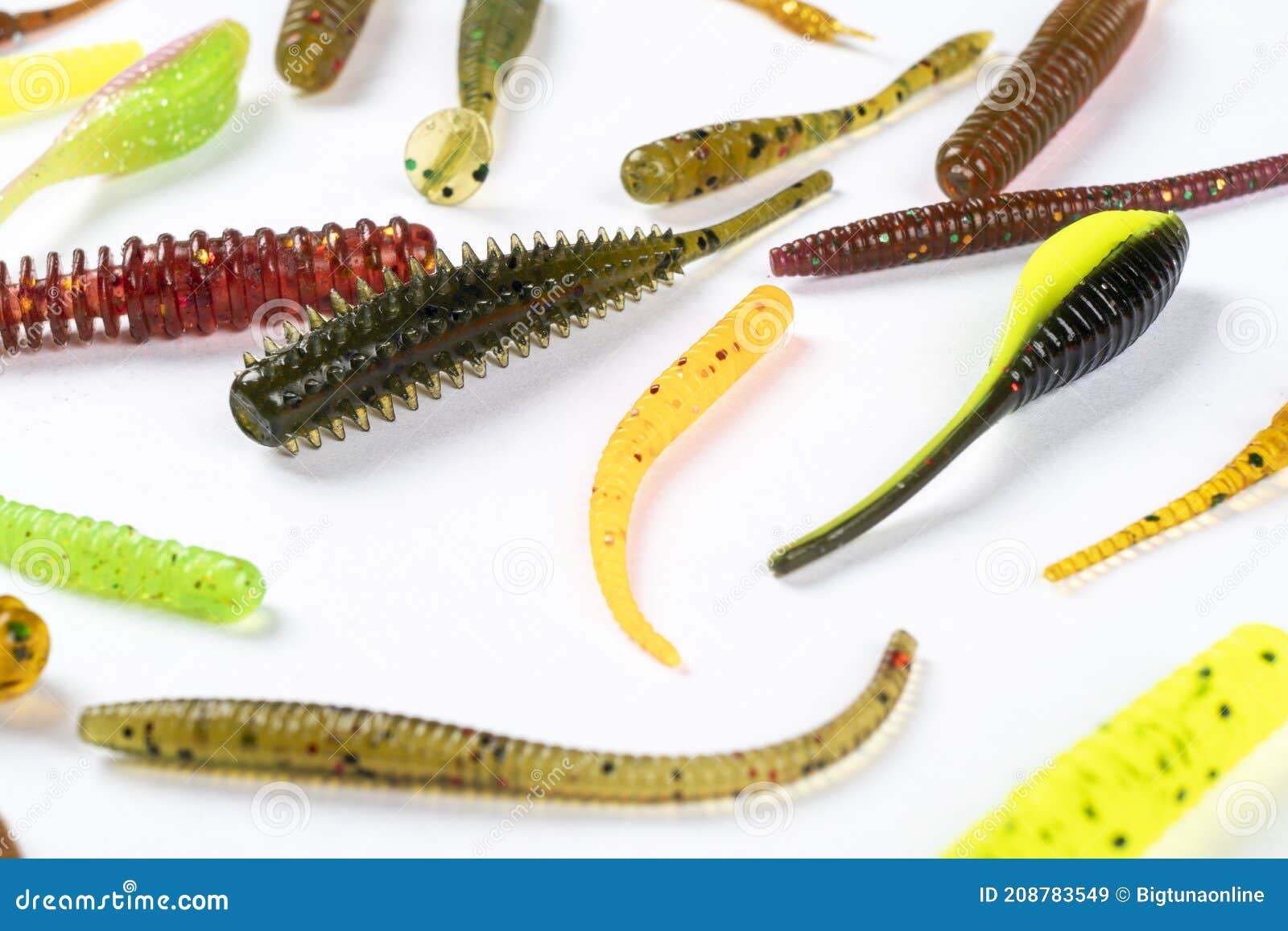 Jig Silicone Fishing Lures Isolated on a White Background. Silicone Fishing  Baits Isolated. Colorful Baits Stock Image - Image of tackle, isolated:  208783549