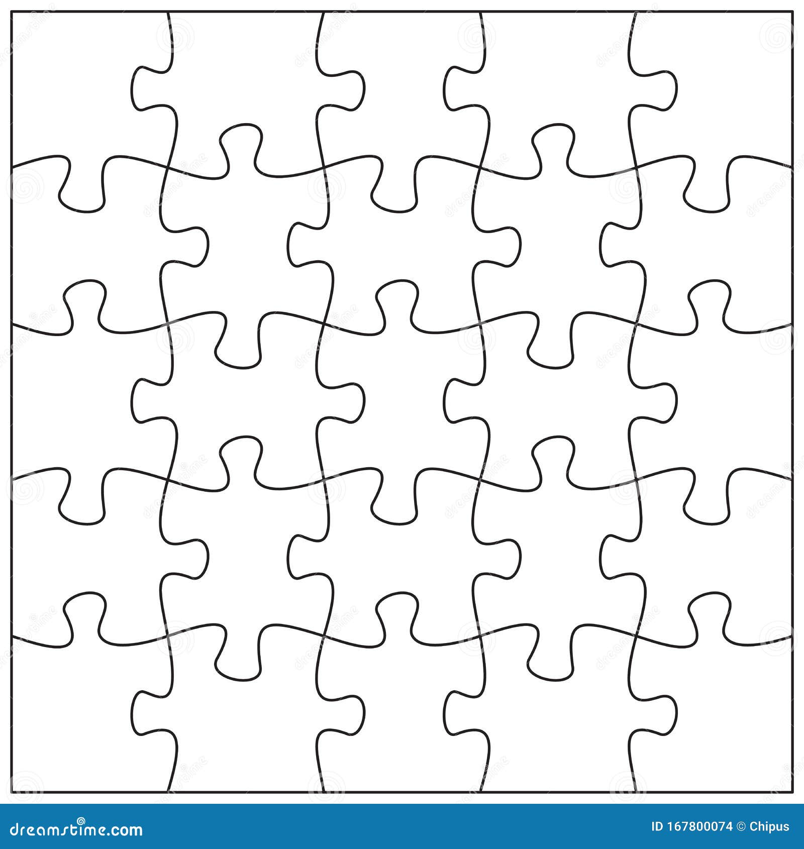 20 Jigsaw Pieces Template. Twenty Puzzle Pieces Connected Together