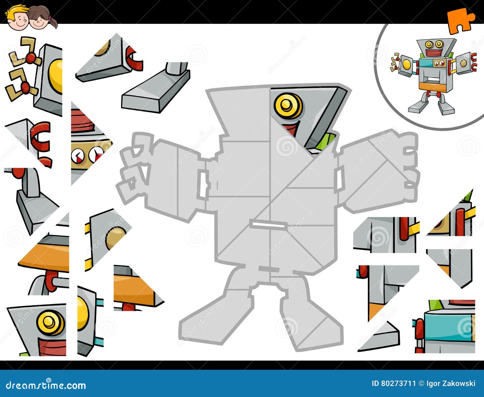 Jigsaw Game with Robot Vector - Illustration jigsaw, 80273711