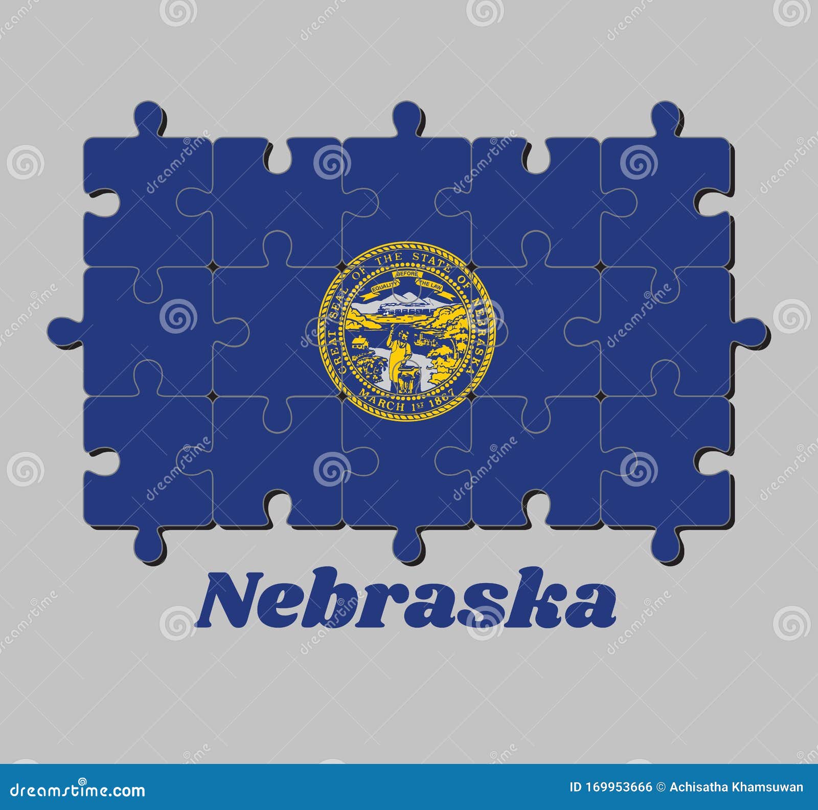 Jigsaw Puzzle Of Nebraska Flag And The State Name Seal Of Nebraska In