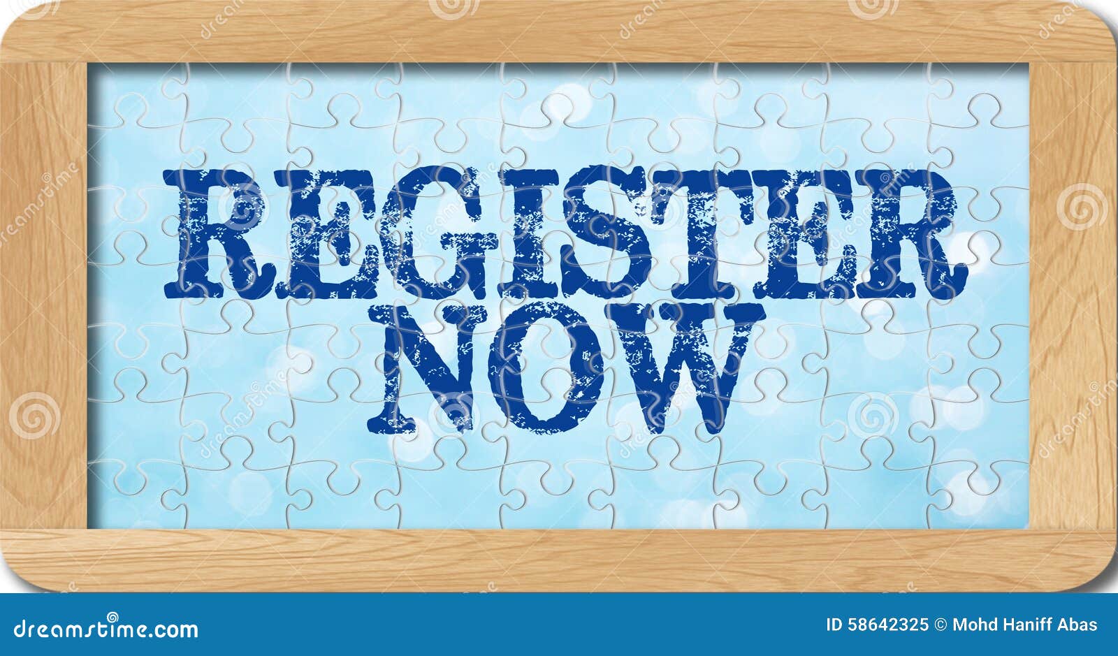 Jigsaw Puzzle of Register Now in Wooden Frame Stock Image Image of