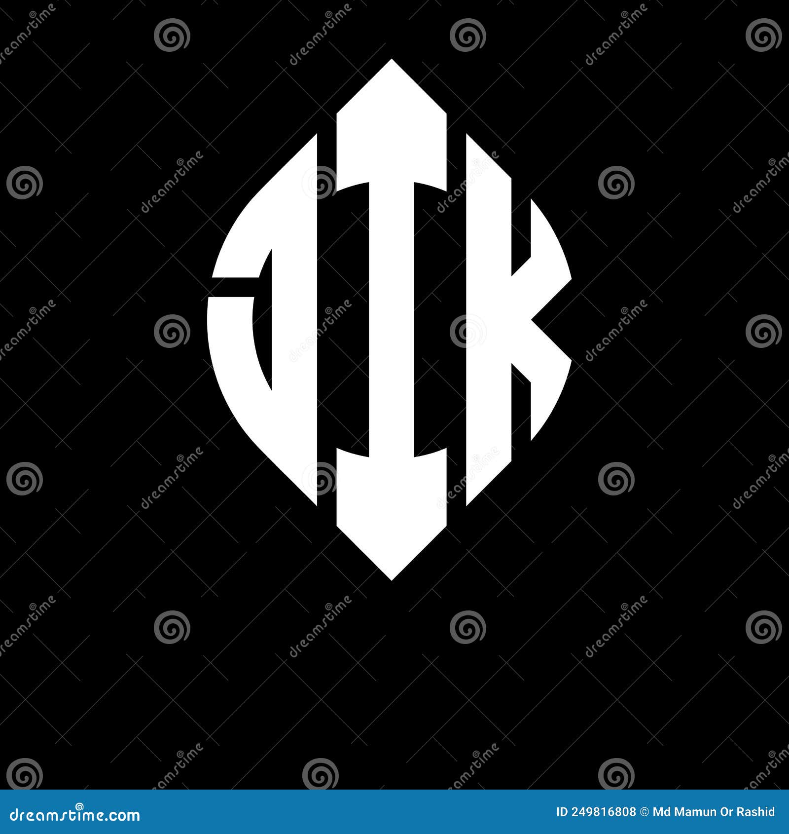 jik circle letter logo  with circle and ellipse . jik ellipse letters with typographic style. the three initials form a