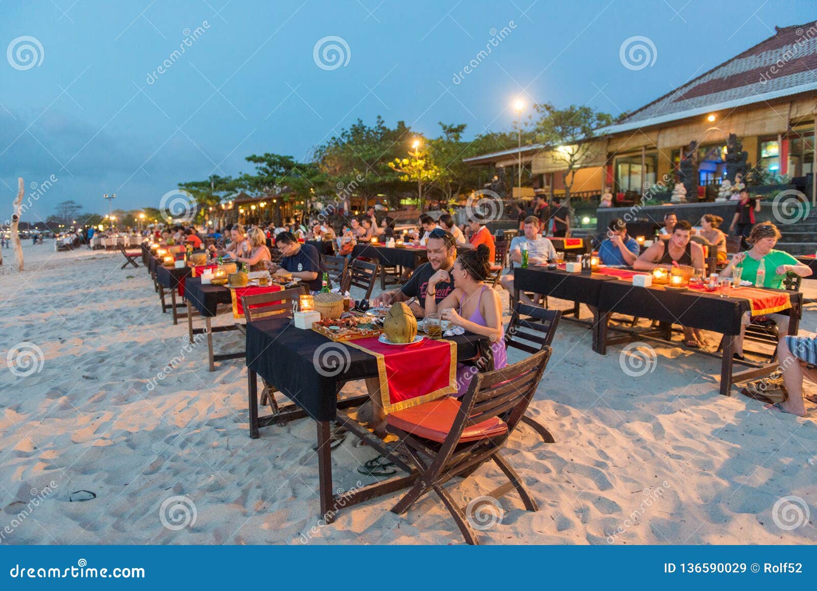 Jimbaran Beach Restaurant in Bali, Indonesia Editorial Stock Image