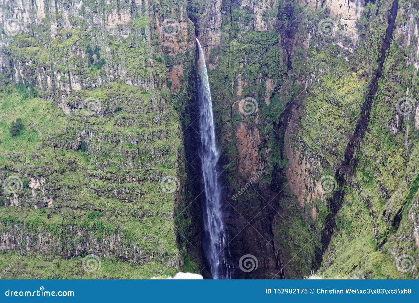 the jin bahir waterfall in the geech abyss canon in the simien mountains in ethiopia