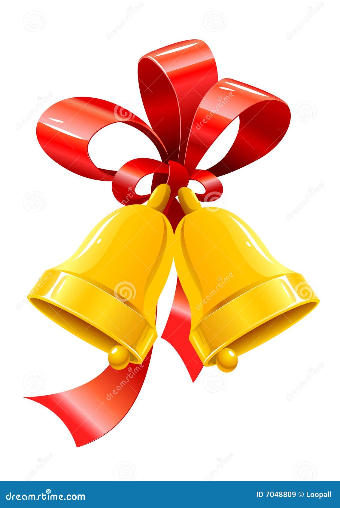 Golden christmas bell with red ribbon jingle bells