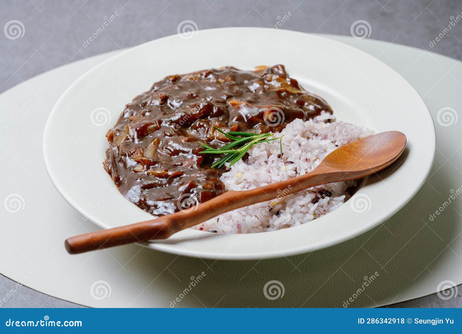 Jjajang Bap, Rice with Black Bean Sauce Stock Photo Image of white