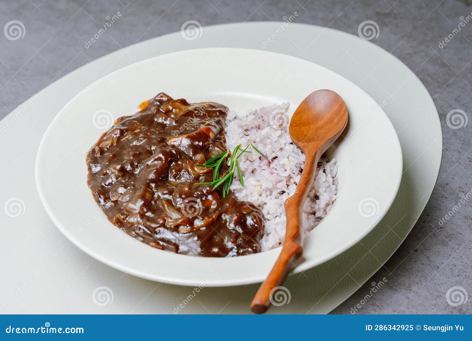 Jjajang Bap, Rice with Black Bean Sauce Stock Image Image of